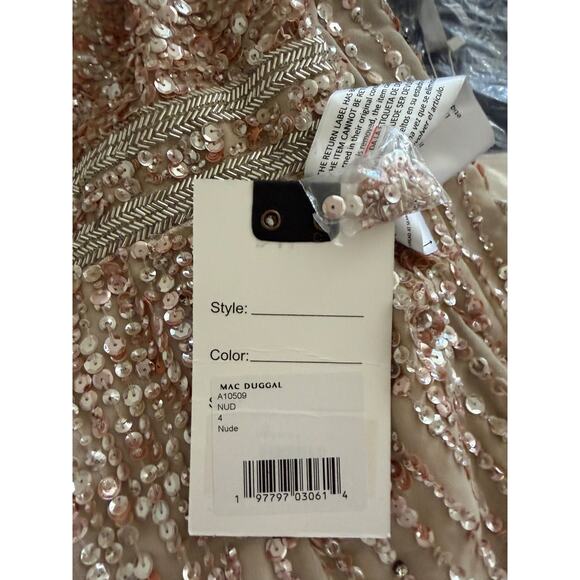 Mac Duggal 10509 Midi Sequin Sheath Dress High Neck Sleeveless Nude Size 4 NWT - Picture 10 of 16